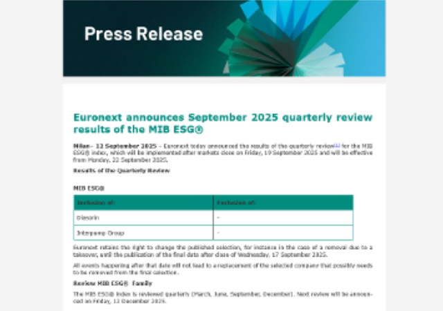 Interpump Group included in the  MIB ESG®Index